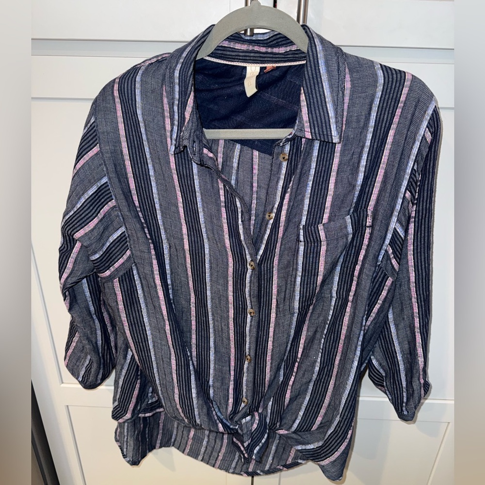 Pilcro by Anthropologie Striped Tie-Front Button down Top | oversized Medium